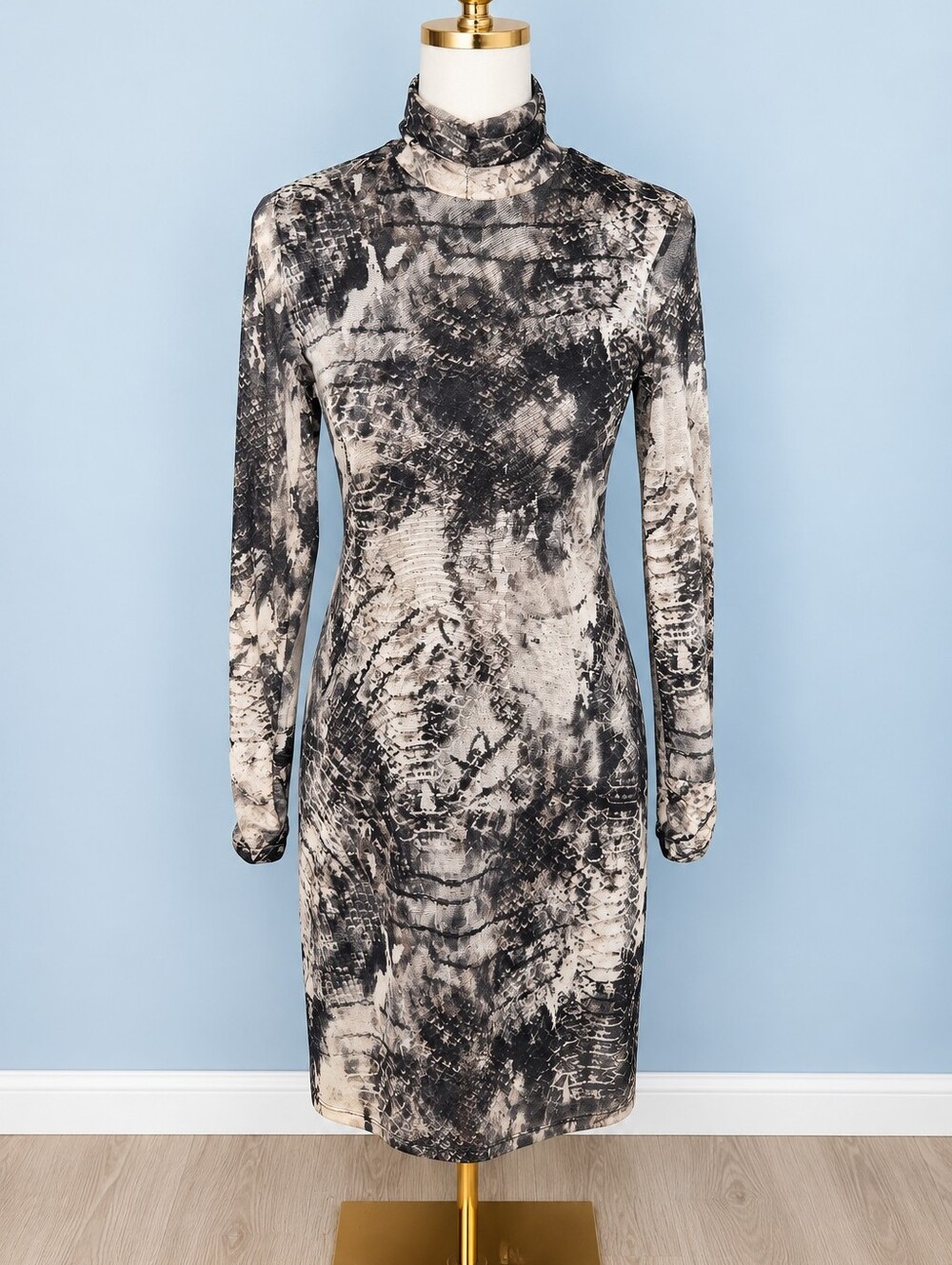 Boston Proper Andrea Behar S Snake Print Mesh Turtleneck Bodycon Dress
